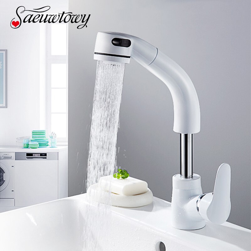 Deck Installation Basin Faucet And Cold Mixer Lifting Pull Out Bathroom Faucet Black Single Handle Basin Tap