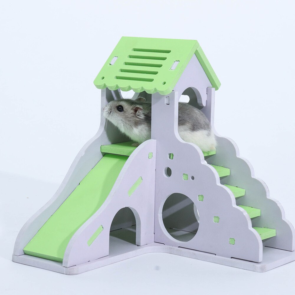 Non-toxic Pet Hamster Wooden House Small Mouse Nest Houses With Staircase Small Animal Living Home Pets Nest: K
