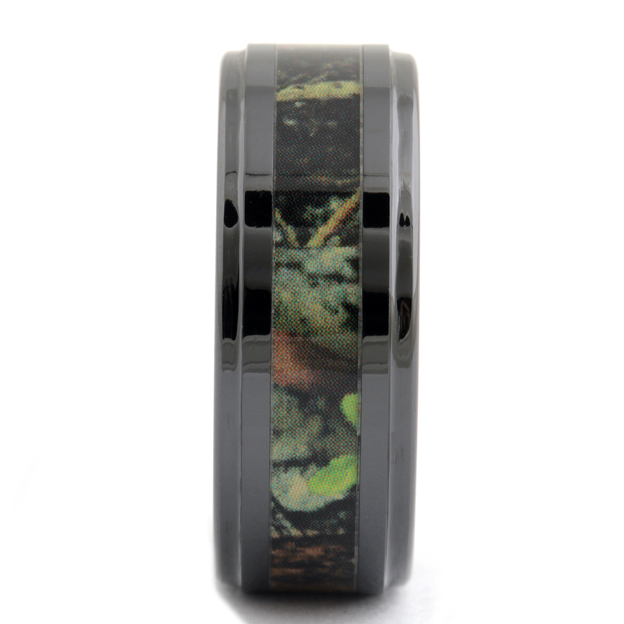 Bague de mariage en céramique noire pour hommes, incrustation de camouflage en bois zèbre véritable, bijoux à la , 8MM
