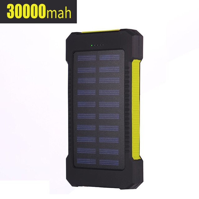 Batería Externa de carga rápida para móvil, cargador Solar de 30000mAh, PD15W, resistente al agua, con linterna, para viajes al aire libre, Xiaomi y iPhone: yellow