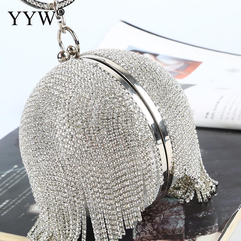 Sliver ball bag clutch Mini Tassels Clutch Diamonds Rhinestone Ring Handbag Clutches Round Ball Evening Bags For Women: silver