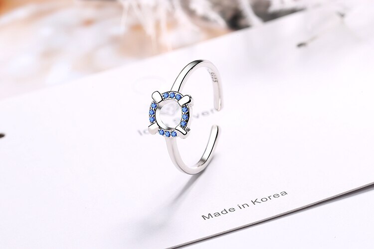 925 Sterling Silber Neue Frau Schmuck Blau Kristall Zirkon Hohl Ring Einstellbare Größe Offenen Ring