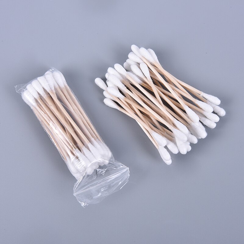 30 unids/pack palos de madera de doble cabeza hisopos de algodón mujeres maquillaje brotes punta médica para nariz y orejas de limpieza herramientas de cuidado de salud