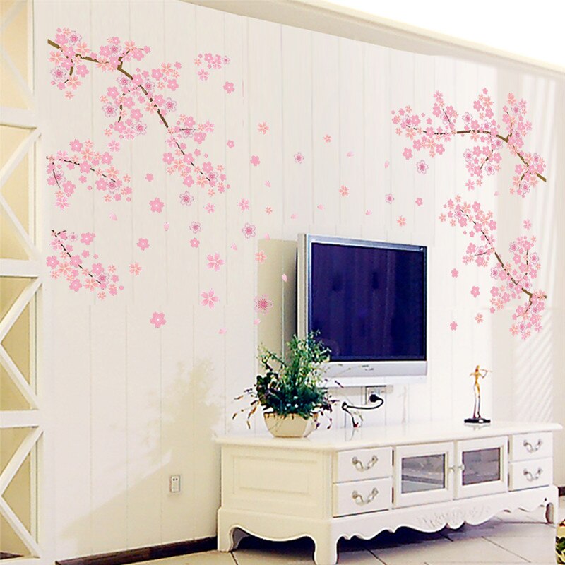 DIY Pink flower tree wall sticker Living Room Bedroom Wall Decal TV Sofa Background Home Decor Mural Wallpaper