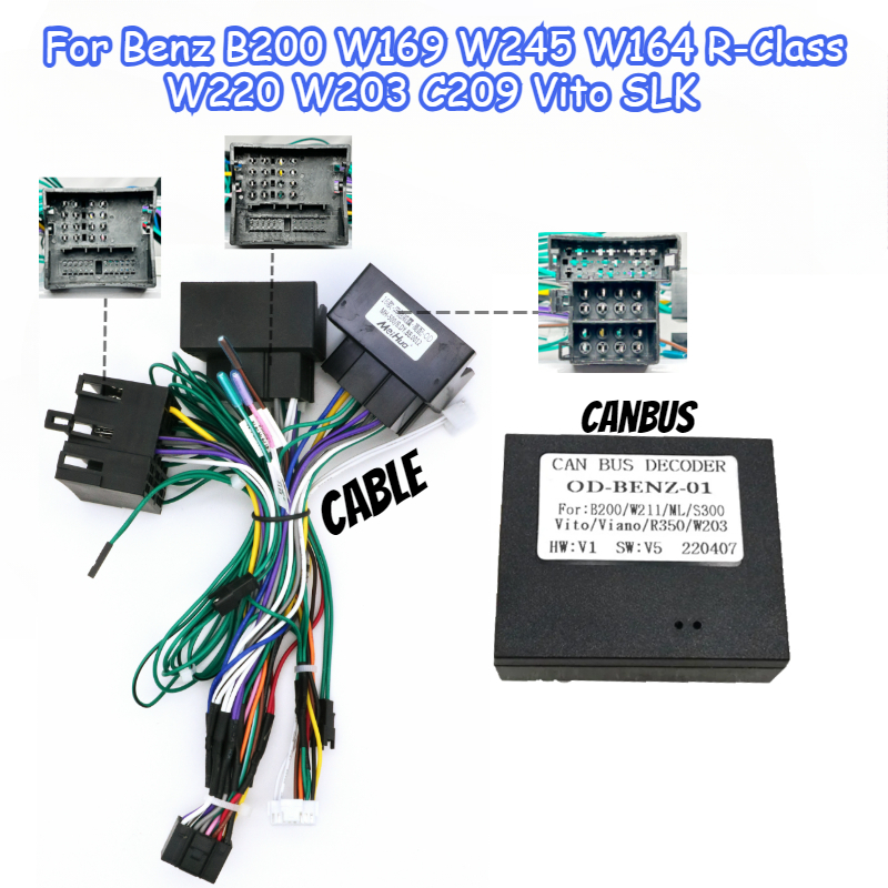 CANbus Box Adapter Decoder Voor Benz B200 W169 W245 W164 R-Klasse W220 W203 C209 Vito SLK Met 16Pin Power kabelboom Kabel