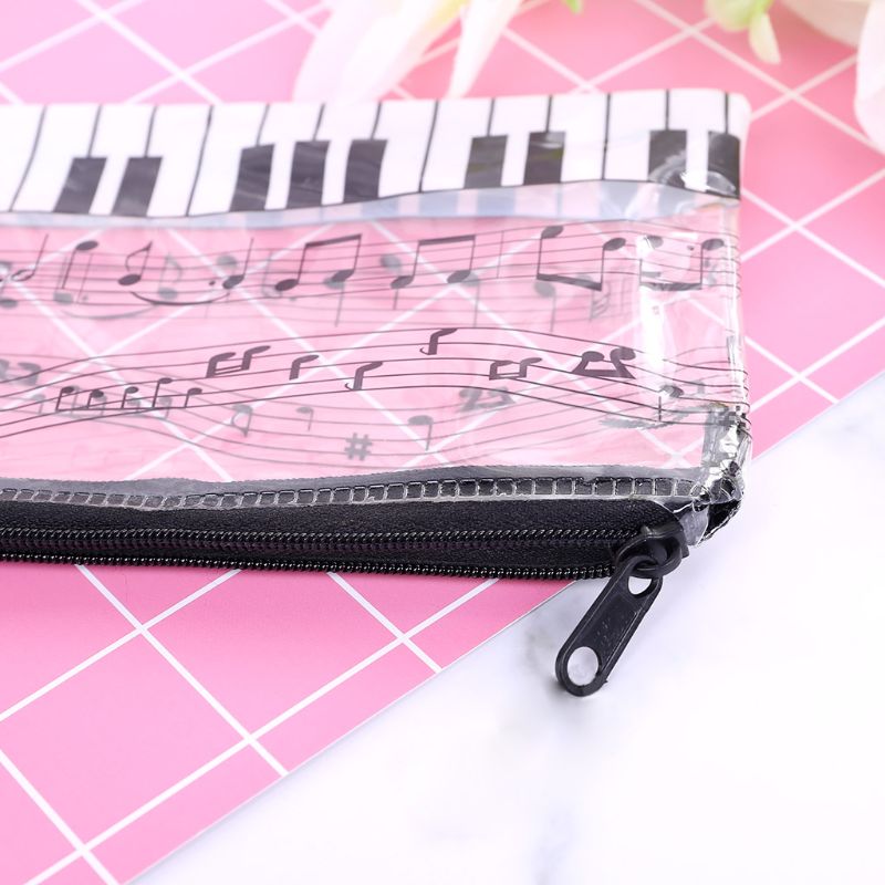 Estuche de lápices para Teclado de Piano de notas musicales, bolsa de plástico transparente para bolígrafos, para estudiantes