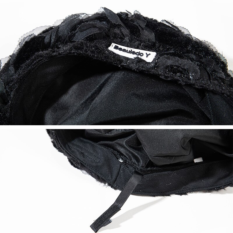 Boina de pelo de conejo para mujer, gorro de pintor negro, informal, para boda, Otoño e Invierno