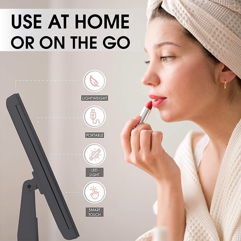 LED Makeup Vanity Mirror Tri-Fold 2X 3X Magnification Touch Dimming Mirror