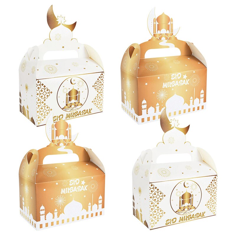 4Pcs Eid Mubarak Draagbare Handvat Papier Taartdoos Dessert Chocolade Cookie Verpakking Ramadan Moslim Eid Feestartikelen: Z01-4pcs