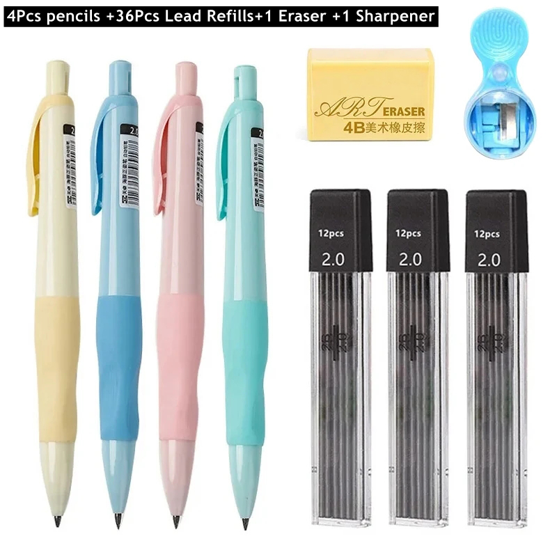 Ensemble de crayons mécaniques dauphin mignon de 2mm, crayon HB pour dessin de charpentier 2.0mm pour dessin, écriture, croquis, fournitures scolaires Kawaii: YELLOW