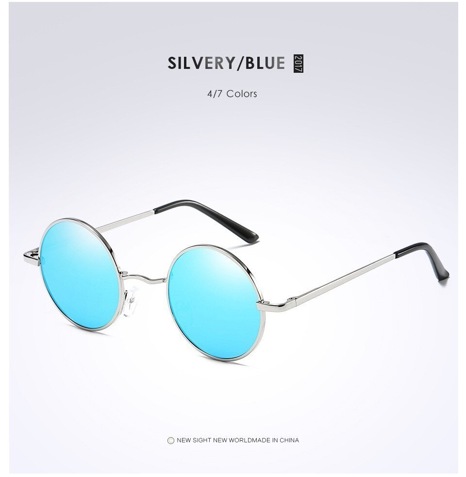 Show stil briller ægte polariserede solbriller vintage solbriller runde solbriller  uv400 sort linse: Blå linse