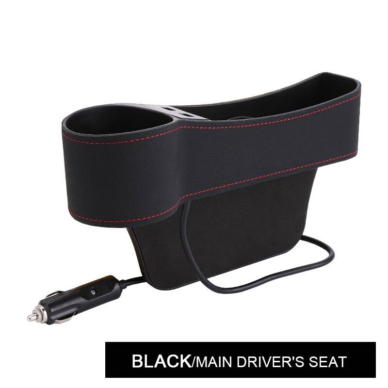 Organiseur universel de siège de voiture 2 pièces, organiseur de poche avec Interfaces USB, boîte de rangement pour accessoires intérieurs de voiture en cuir: Black Main Driver