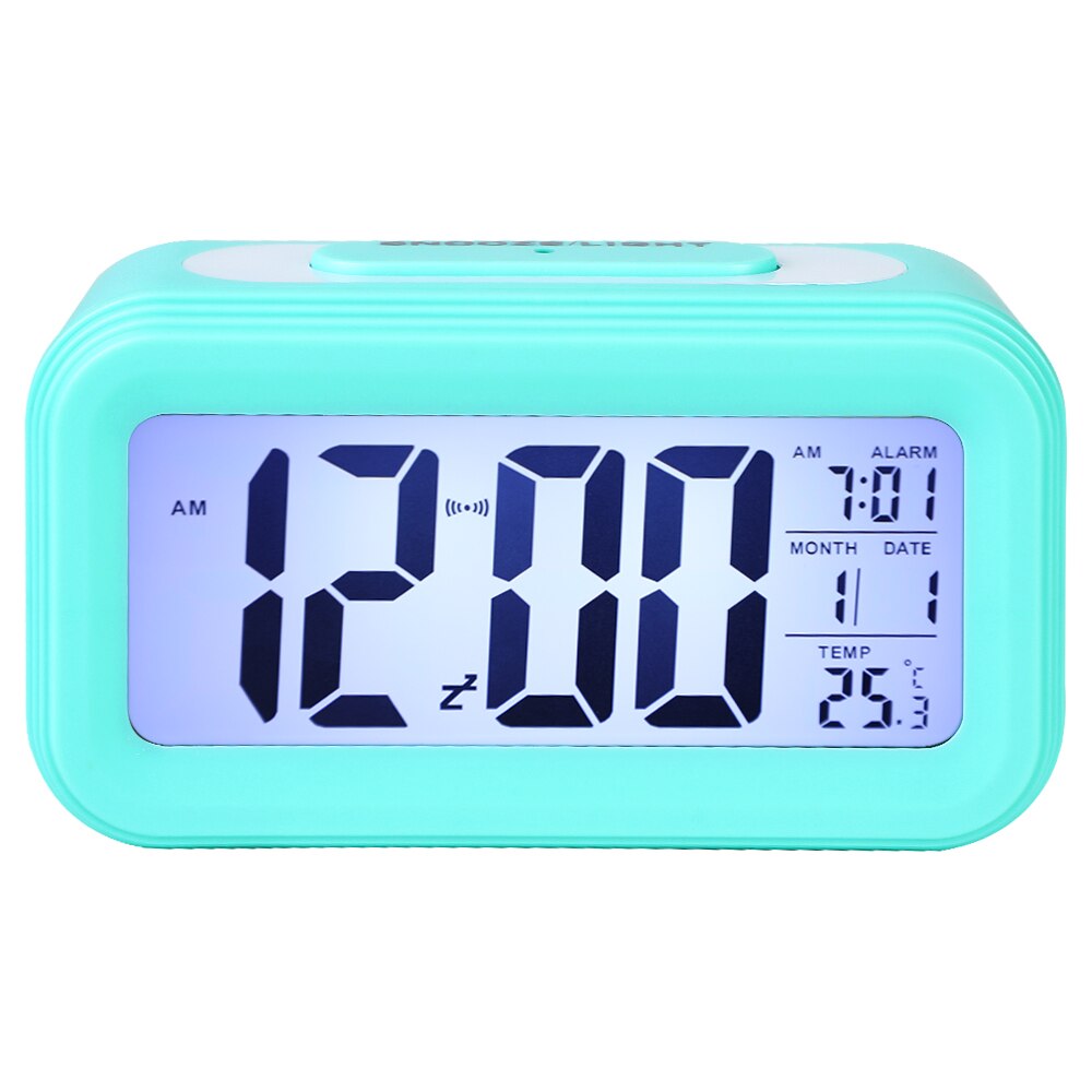 LED Digital Alarm Clock Electronic Clock Smart Mute Backlight Display Temperature & Calendar Snooze Function Alarm Clock: 1-Blue
