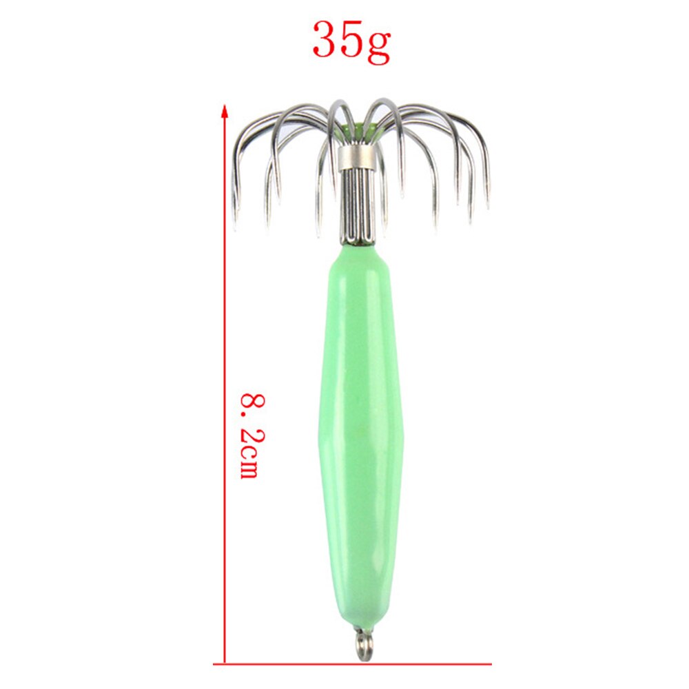 1Pcs Stainless Steel Luminous Squid Hooks Fishing Tackle Lures Squid Jigs Hook 12 Pin Umbrella Type Octopus Fish Hook Pesca: 35g 1pcs