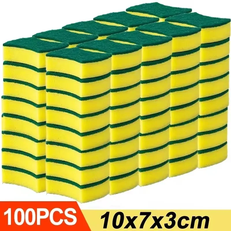 100/1Pcs Kitchen Dishwashing Sponge Household Cleaning Brush Sponge Soft Absorbent Clean Rub Pot Rust Pad Scouring Removing Kits: black
