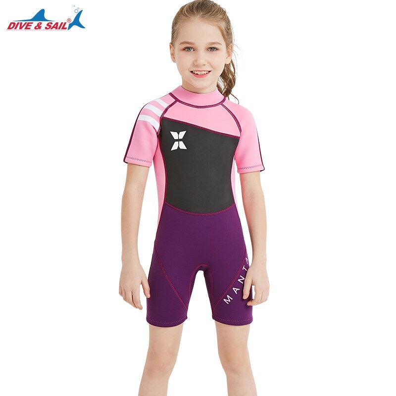 Dykker- og sejlpiger 2.5mm korte ærmer dykkerdragter rashguards børn neopren våddragter i ét stykke surfing triathlon snorkel bodysuit