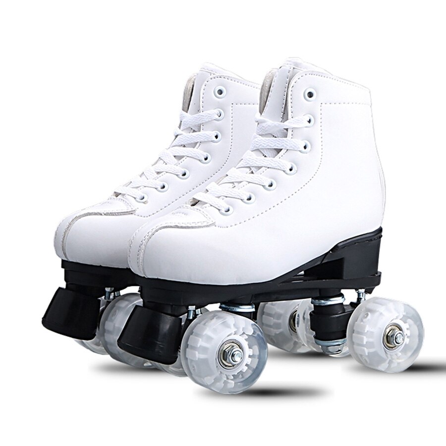 Patines Japy de cuero Artificial, Patines de doble línea, para mujer, hombre, Adulto, dos líneas, Patines con PU blanco, 4 ruedas: Blanco / 36