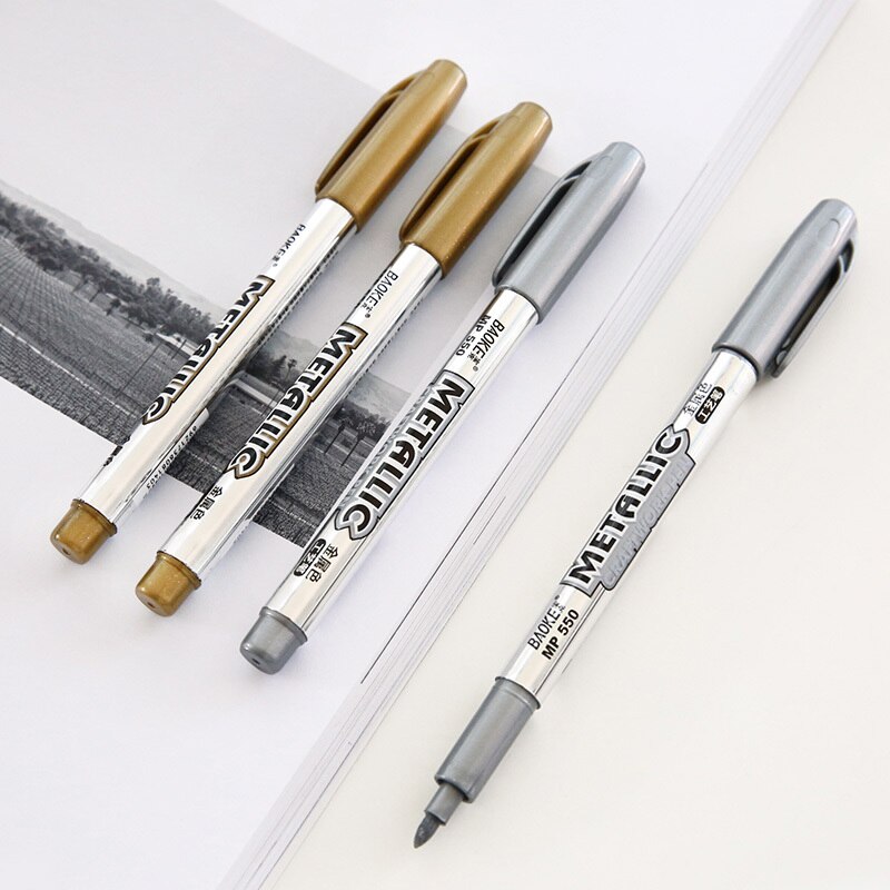 SIXONE 2 unids/set oro y rotulador plateado plumas de Metal de color de proceso de la pluma-en pluma rotuladores metalizados en vidrio de cerámica de la hoja
