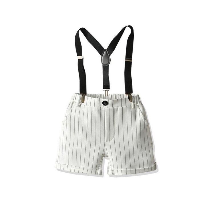 Boys Suspender Pants Summer Short Striped Pleated Elastic Band Bottom Removable Y-Shaped Straps Wild Overalls Pants