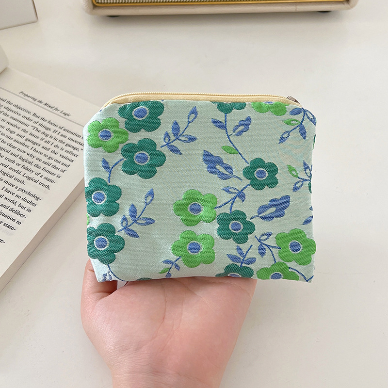Ins Small Coin Purse Pouch Mini Wallet Printed Lipstick Key Women Sanitary Napkin Storage Bag Fabric Zipper Makeup Organizer: Ivory