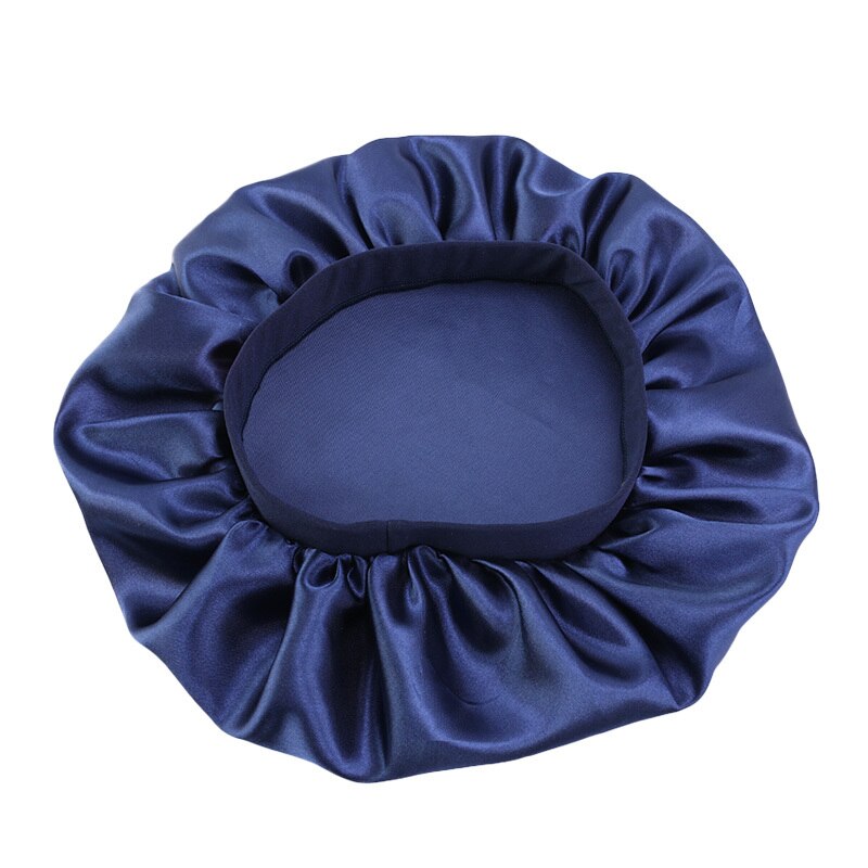 32cm Adjustable Solid Satin Bonnet Hair Styling Caps Silk Long Hair Care Women Night Sleep Hat Head Wrap Styling Accessories: Blue