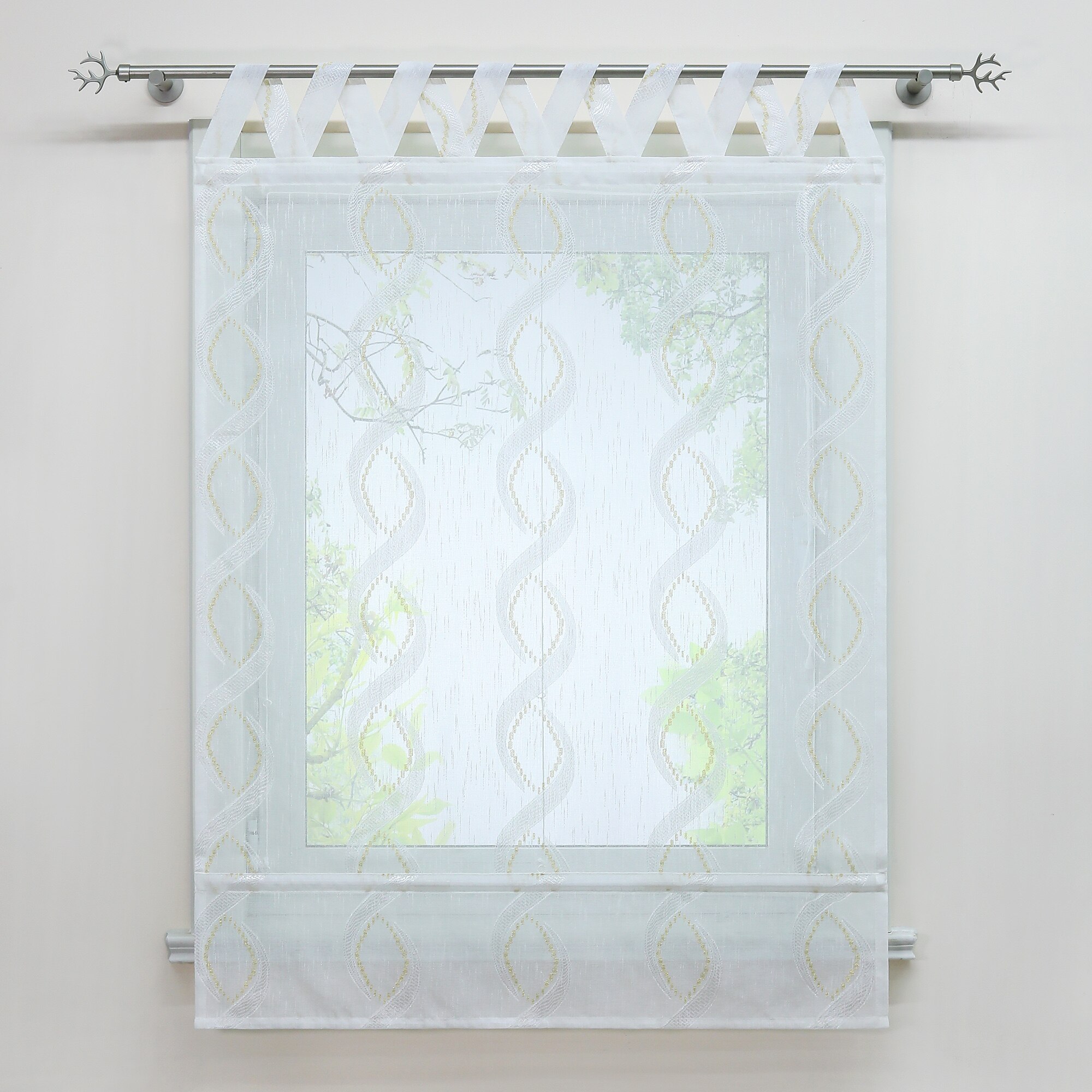Cortina romana de tul para cocina, decoración para sala de estar, ventana transparente, Panel de proyección de gasa, en espiral dorado