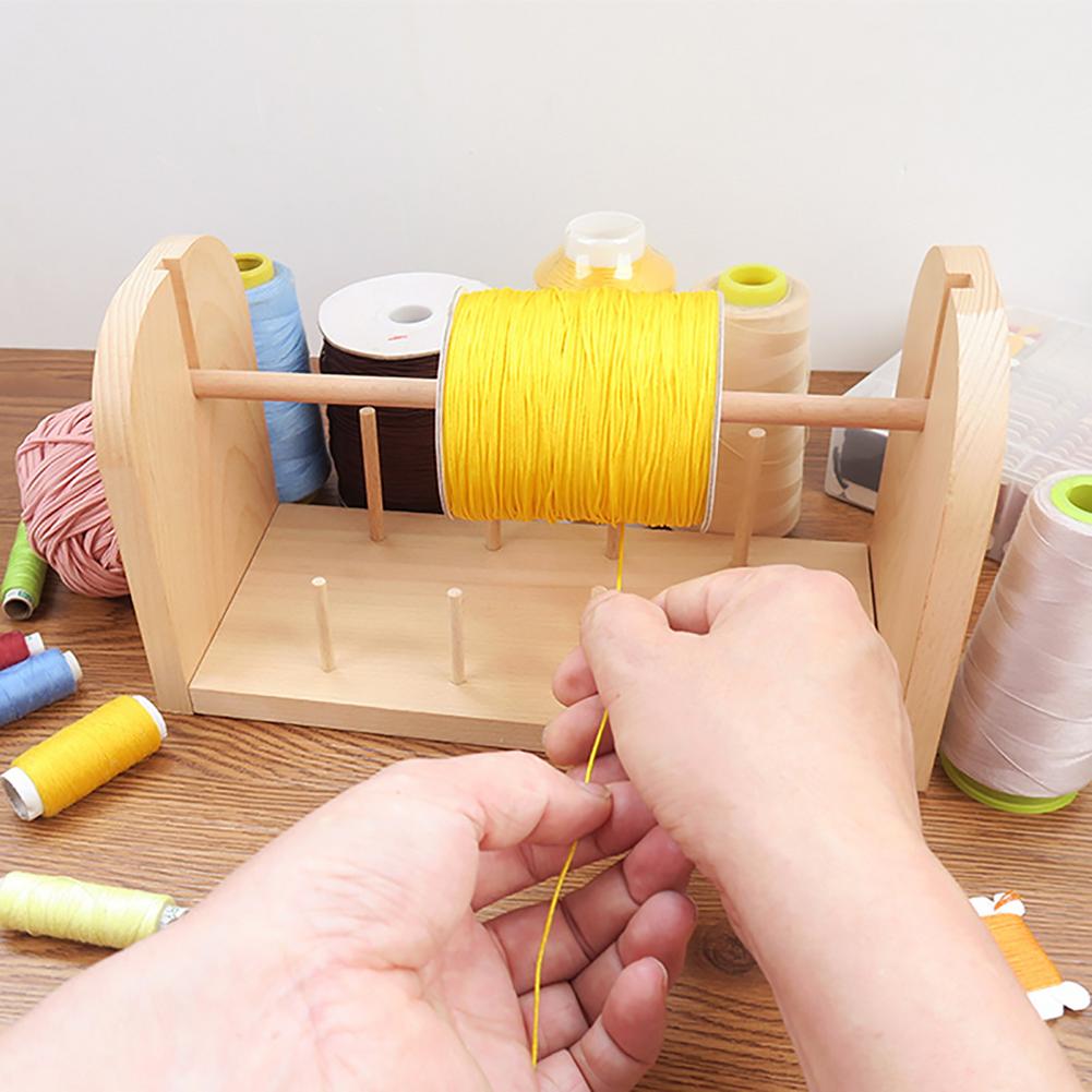 Wooden Thread Rack Thread Spool Holder With Horizontal Rotating Spindles And Vertical Static Spindles For Organizing Embroidery