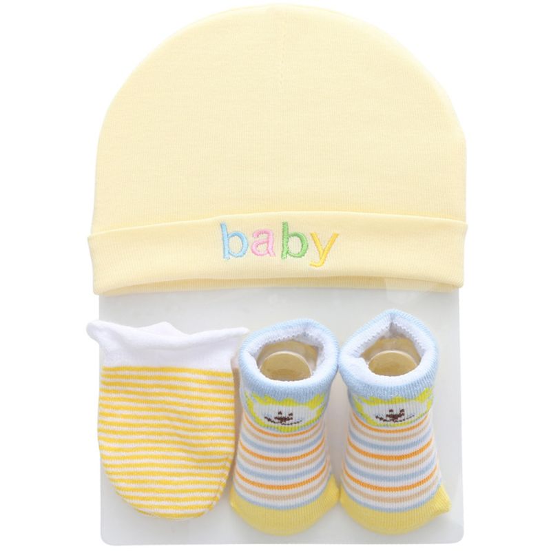 0-12M Fall Winter Baby Hat and Mittens Girl Boy Cap Socks Comfy Infant Hat & Gloves Cotton Toddler Newborn Baby Accessorise: Yellow