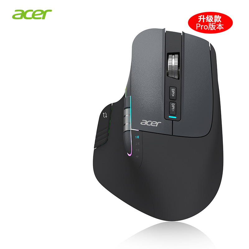Acer Omr225 Gamer-Maus, 3-Modus, kabellose Bluetooth-Maus, Dual Scroll, ergonomische Maus, individuelle Programmierung, Gaming-Mäuse, Büromaus: Black