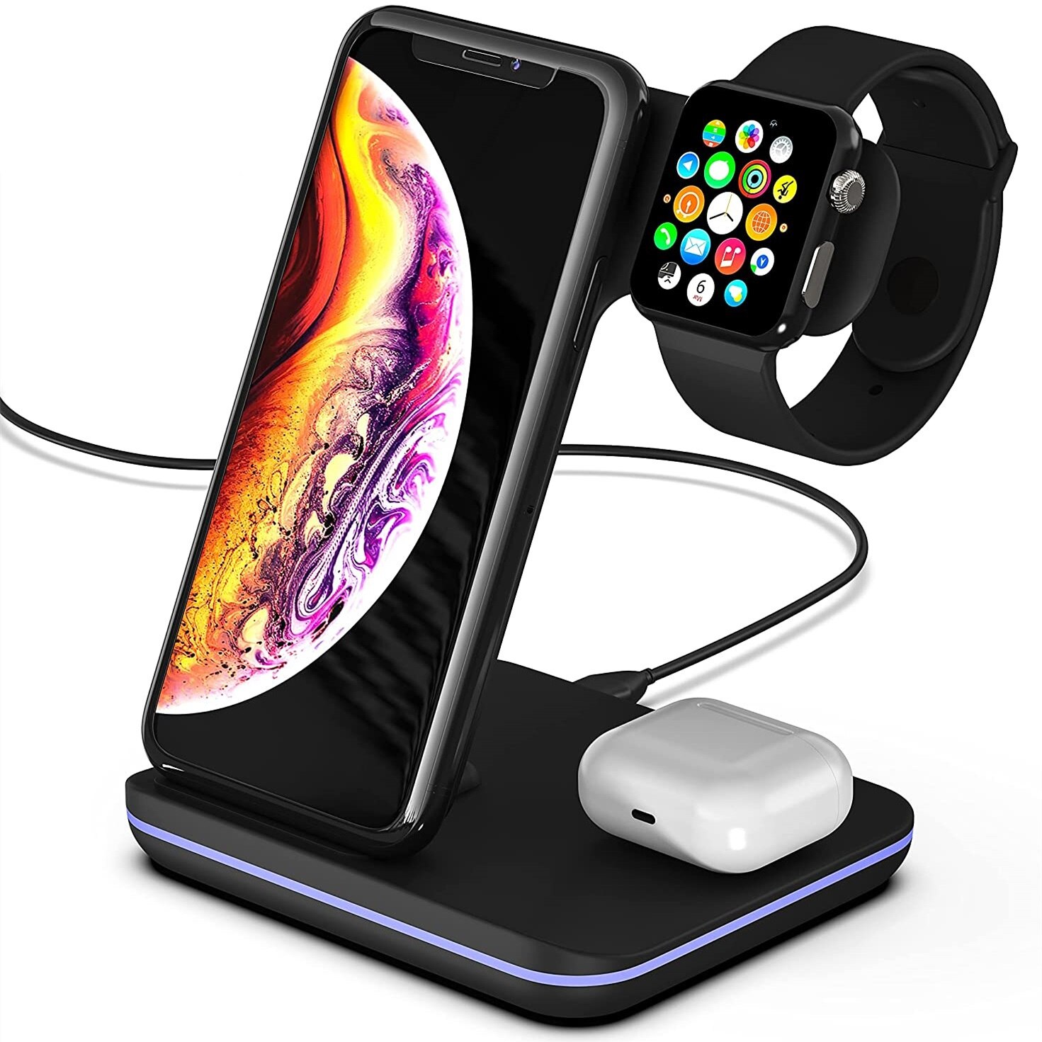 3 in 1 15w qi kabellose ladestation für iphone 12, 11 xs xr ,  x 8 apple watch 6, schnellladestation für airpods pro und iwatch
