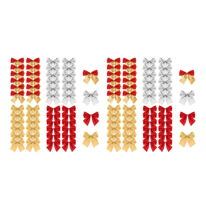 72 Nœuds De Ruban Mini Pour Sapin De Noël - Rouge, Or, Argent, 6 Cm, Décoration Festive Réutilisable - 5
