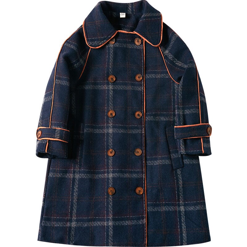Cappotto di lana per bambina 2021 autunno e inverno nuovo plaid retrò giacca a vento spessa di media lunghezza cappotto di lana per bambini abbigliamento abbigliamento