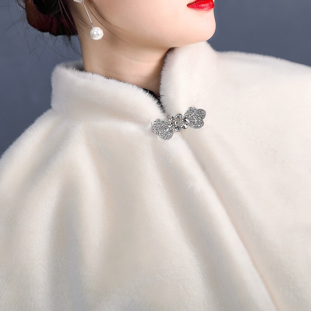 Faux Pelz Party wickeln Winter Warme Braut Bolero Elfenbein Hochzeit Mantel hoch Nacken Hochzeit Braut wickeln Party Kap