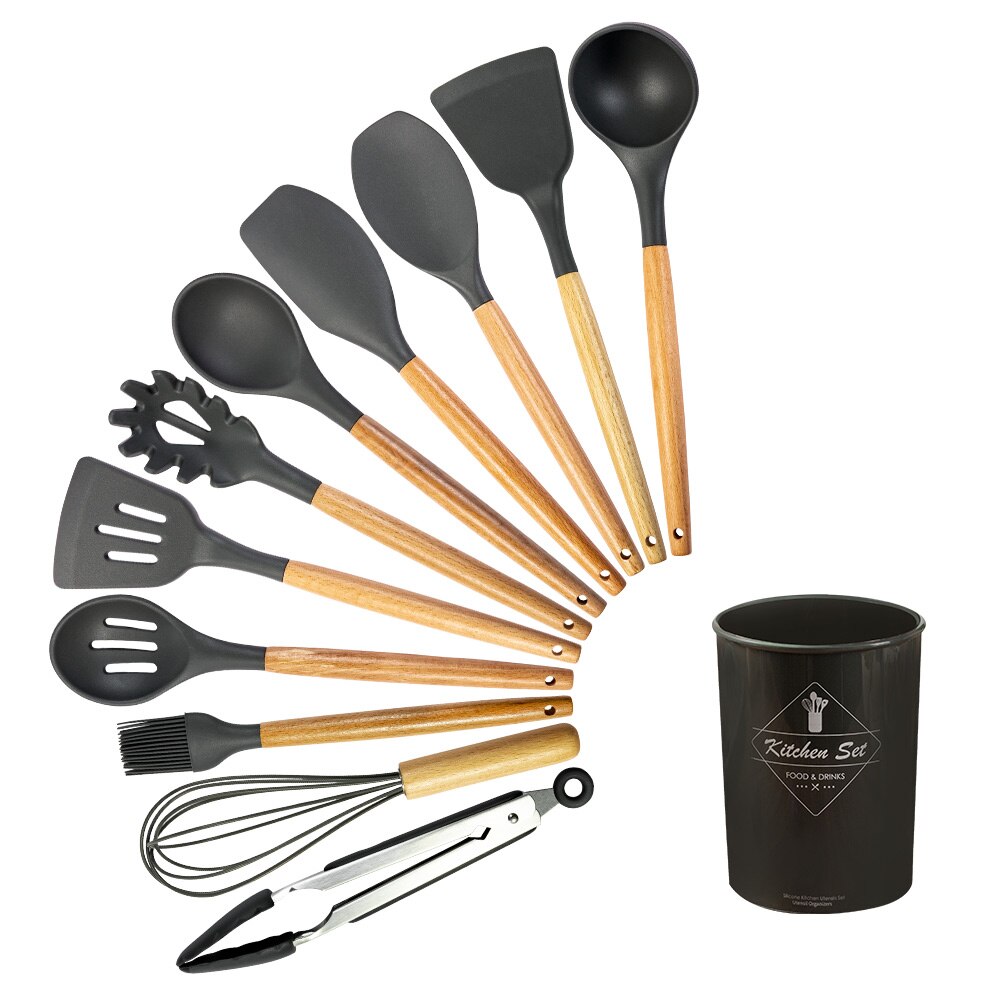 Cooking Tools Set Premium Silicone Kitchen Cooking Utensils Set With Storage Box Turner Tongs Spatula Spoon Turner 8 or 11pcs: K