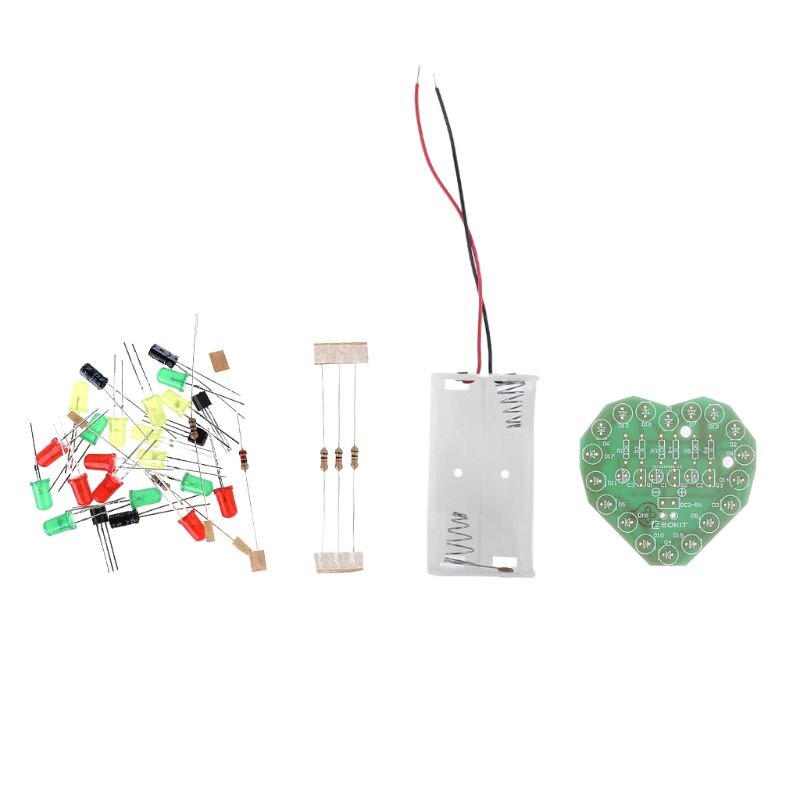 1Set Love Heart Shaped Colorful LED Flash Light Kits DIY Electronic Repair Parts T3LB