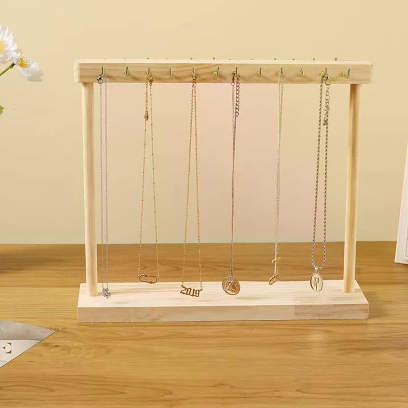 Jewelry Organizer Display Stand Solid Wood Necklace Hanging Countertop Rack For Chains Earrings Bracelets Showcase Storage Rack