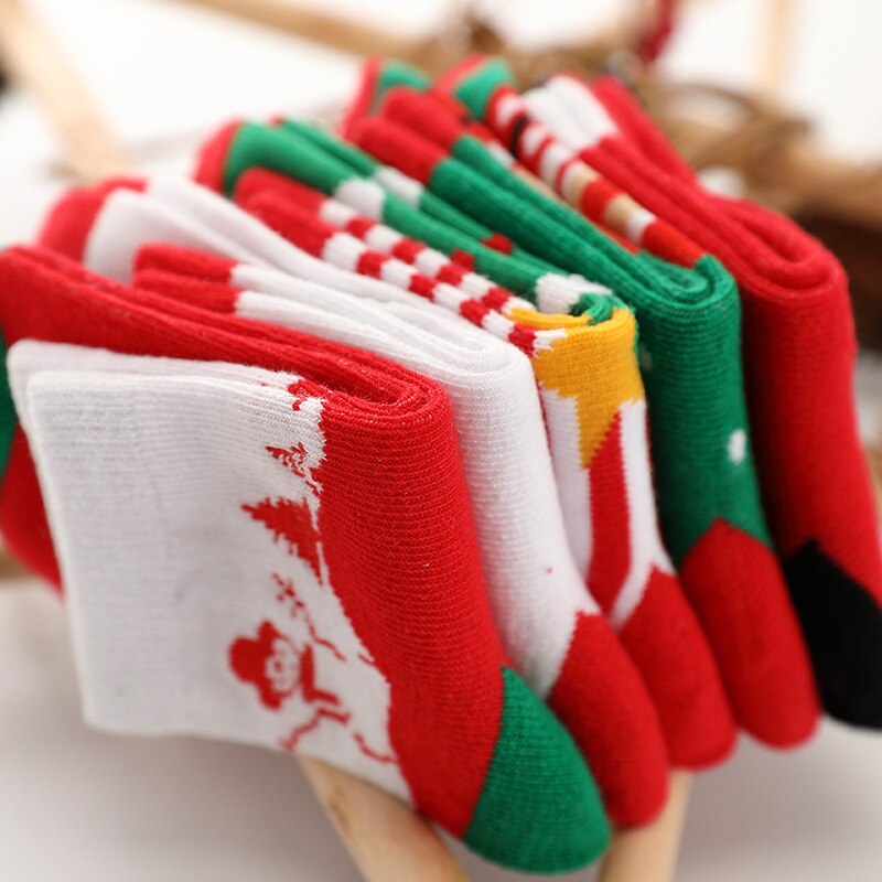 5 Pairs Children Socks Cotton Red Christmas Boy Socks Girls Socks 2-15 Years Kids Socks