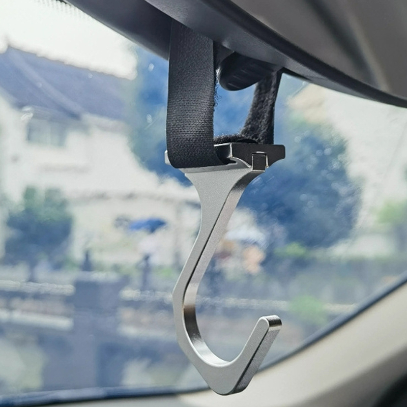 Aluminum Steering Wheel Hook – Adjustable Nylon Strap Car Mount Accessory (For Phone, Keys, Sunglasses)