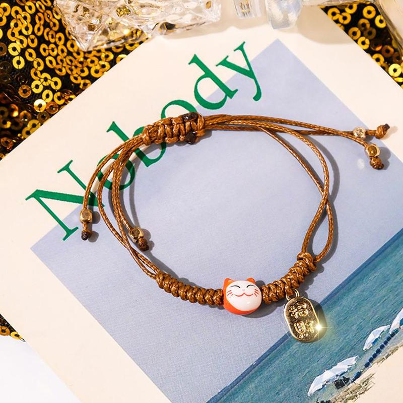 1Pcs Einfache und Nette Keramik Kätzchen Armband Weibliche Frische Student Hand-woven Glück Katze Quaste Armband Weiblichen Armband zubehör