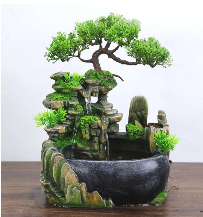 Creatieve Indoor Simulatie Hars Rotstuin Waterlandschap Feng Shui Fontein Home Office Desktop Spray Vochtige Decoratie Ambachten
