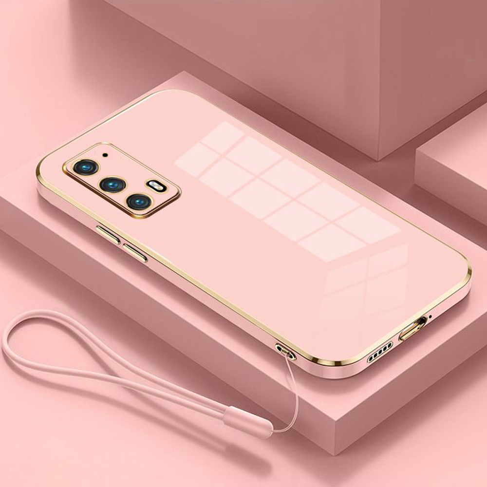 Pour Motorola Edge 20 étui de luxe carré placage Motorola Edge 20 coque de téléphone antichoc Silicone couverture arrière Fundas: Rose