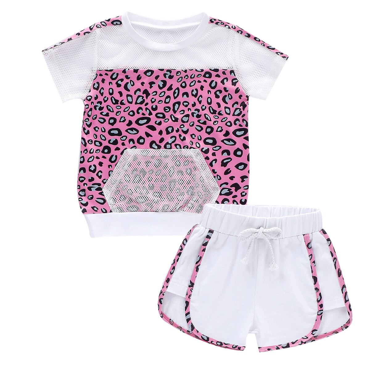 Baby andas fisknät mjuk soldräkt ficka outfits sommarkläder spädbarn barn baby flickor leopard patchwork kläder set: 4-5 år / Lila