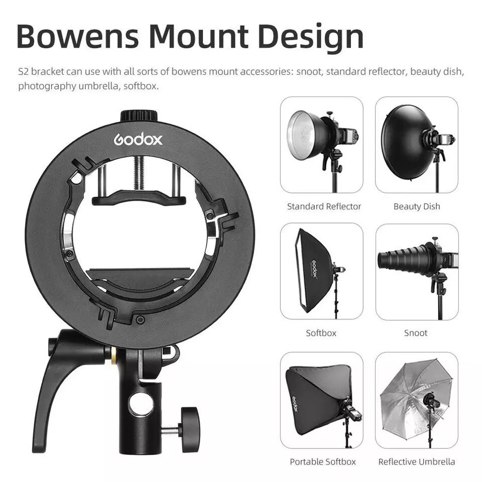 Godox S2 Speedlite Bracket S1 Updated S-Type Bowens Flash Holder Mount for Godox V1 V860II AD200 AD400PRO TT600 Snoot Softbox