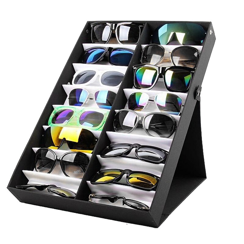 Glasses Display Case 16 Pairs Storage Box with Foldable Lid for Sunglasses Glasses Box