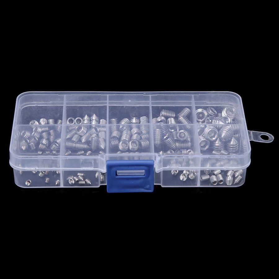 200Pcs M3/M4/M5/M6/M8 Grub Screw Sets Cone Point Hex Socket Stainless Steel Grub Screw for Accuracy Instruments