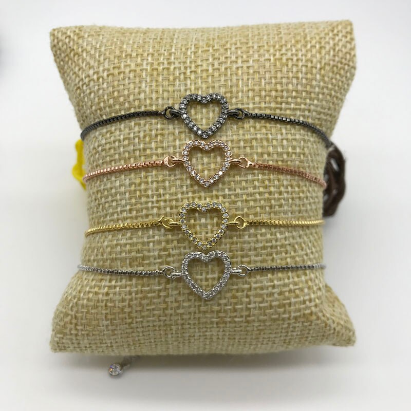 5 stks/partij Micro Pave CZ Hart Vorm Ketting Verstelbare Armband Pull Tie Hart Sieraden