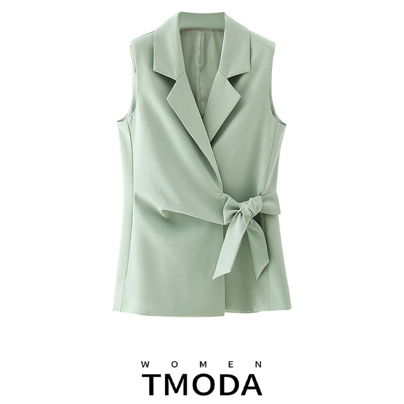 TMODA404-chaqueta verde sin mangas para mujer, ropa de oficina, abrigo Vintage con cuello con muescas, Tops elegantes, 2022