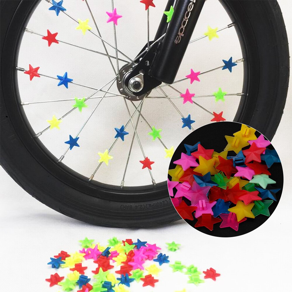 Fiets spaak kralen fietswiel plastic veelkleurige spaak kralen kinderen kinderen clip decoratie fiets onderdelen: 36 stuks ster