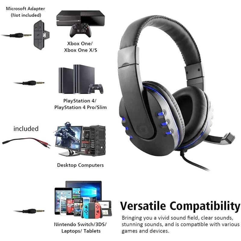 -Wired Headphones with Mic Laptop Phone Stereo Sound Gaming Computer Headset for Sony PS5 PS4