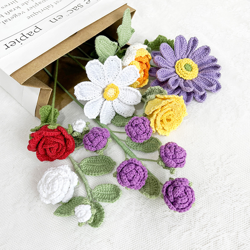 Fleur de lotus tournesol au Crochet faite à la main, 1 pièce, pour la décoration de la maison, fleurs tricotées, ornement de cérémonie de remise de diplôme, fleurs artificielles